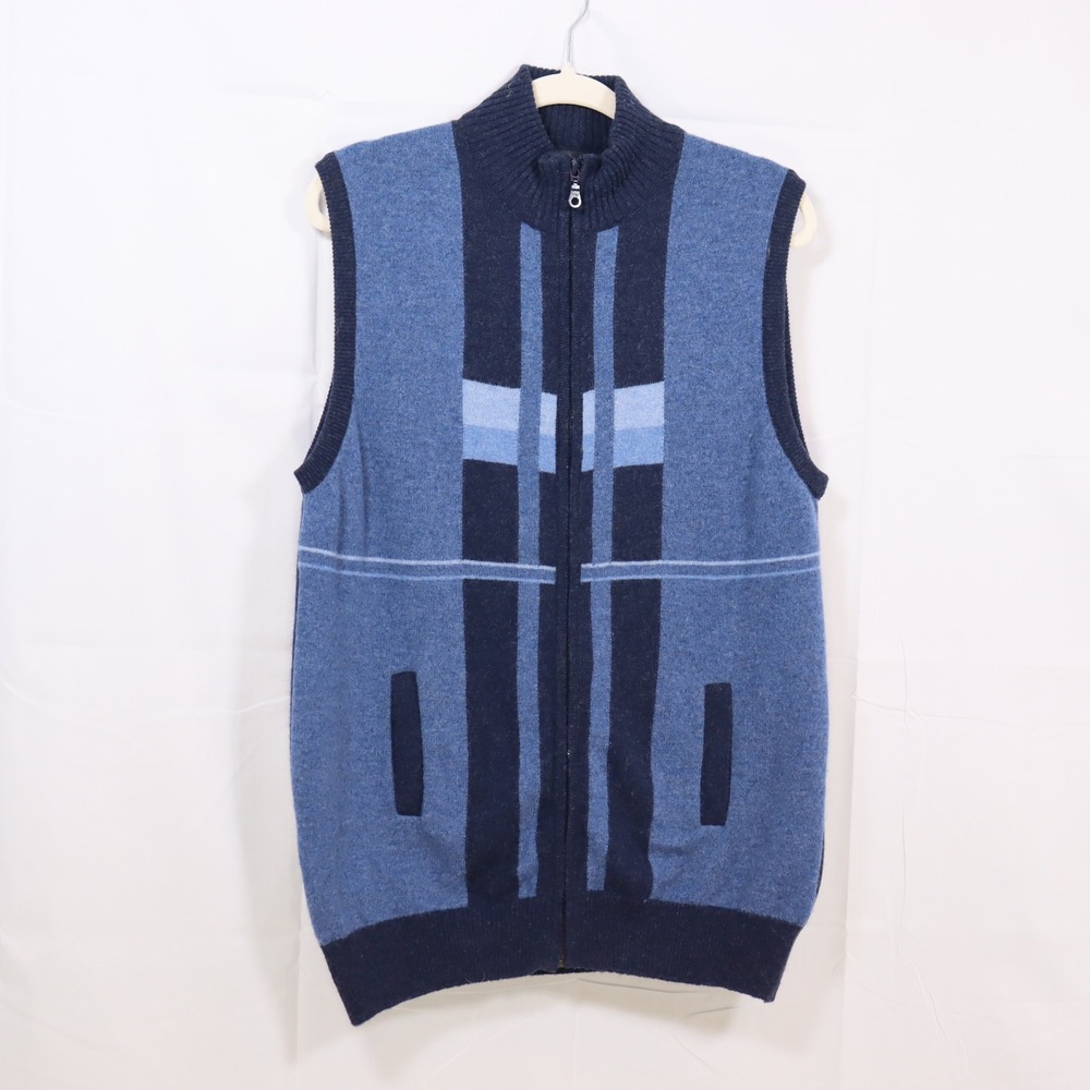 Oxford Lambswool Sweater Vest 42 Blue Mens Full‎ Zip Geometric Layering